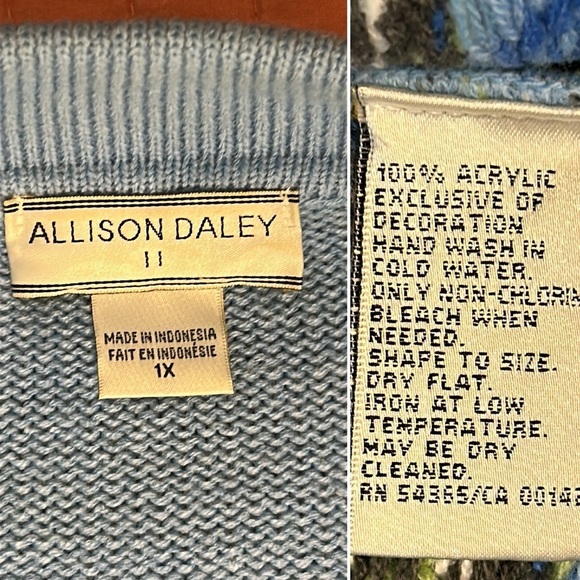 Vintage Allison Daley Fair Isle Black Sheep Knit Cardigan Sweater Full Zip sz 1X - Picture 7 of 16